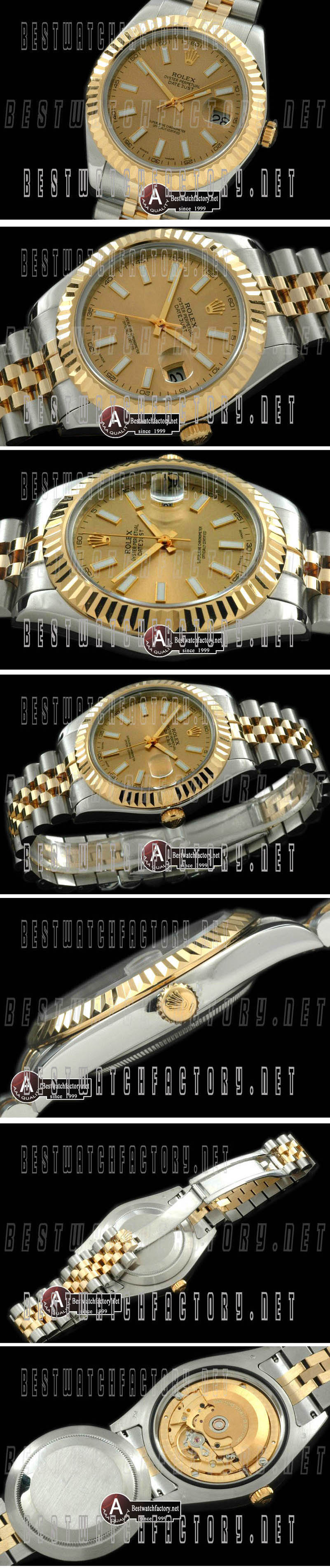 Rolex Datejust II" SS/Yellow Gold Jubile Fluted Gold Sticks Asian Eta 2836-2