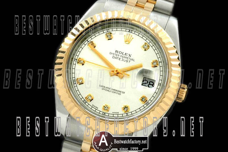 Rolex Datejust II" SS/Yellow Gold Jubile Fluted White Diamond Asian Eta 2836-2