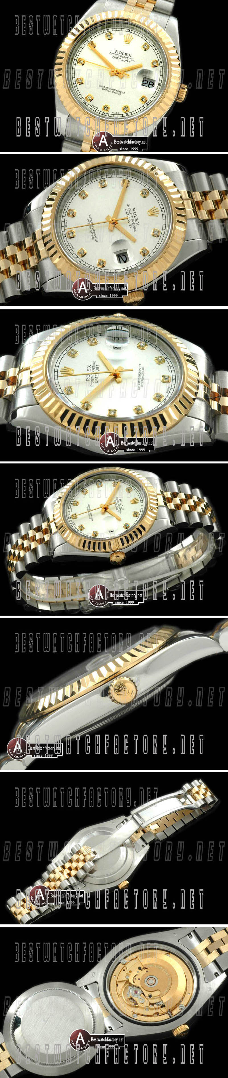 Rolex Datejust II" SS/Yellow Gold Jubile Fluted White Diamond Asian Eta 2836-2