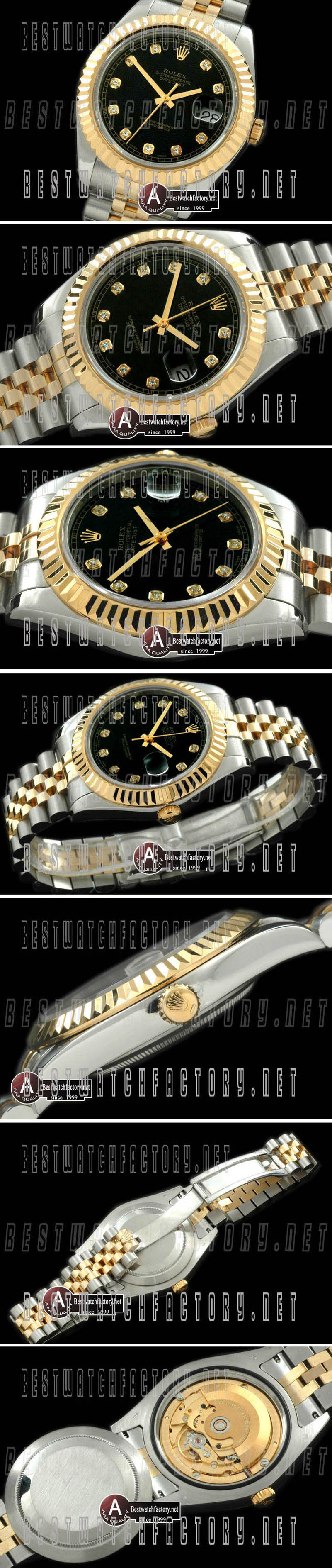 Rolex Datejust II" SS/Yellow Gold Jubile Fluted Black Diamond Asian Eta 2836-2