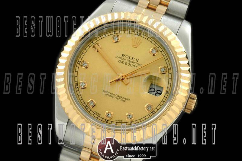 Rolex Datejust II" SS/Yellow Gold Jubile Fluted Gold Diamond Asian Eta 2836-2