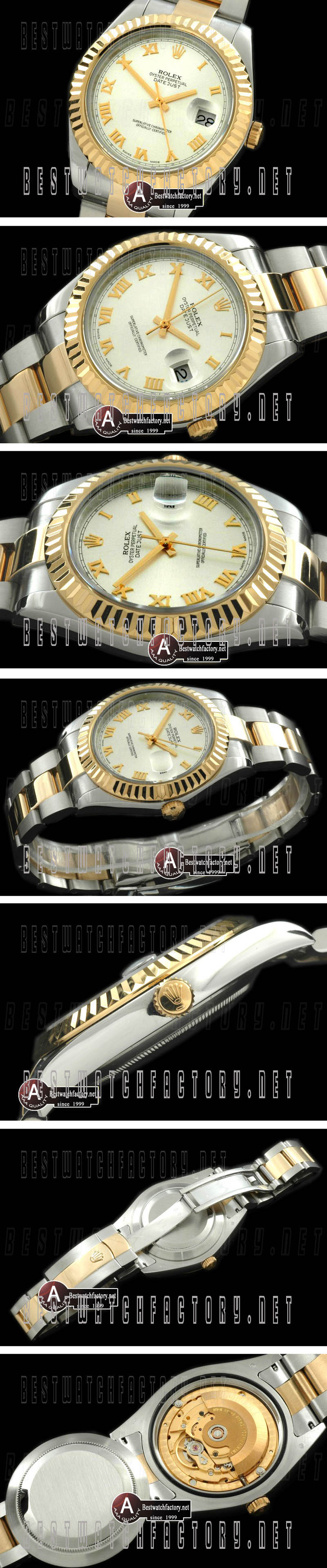 Rolex Datejust II SS/Yellow Gold Oyster Fluted White Roman Asian Eta 2836-2