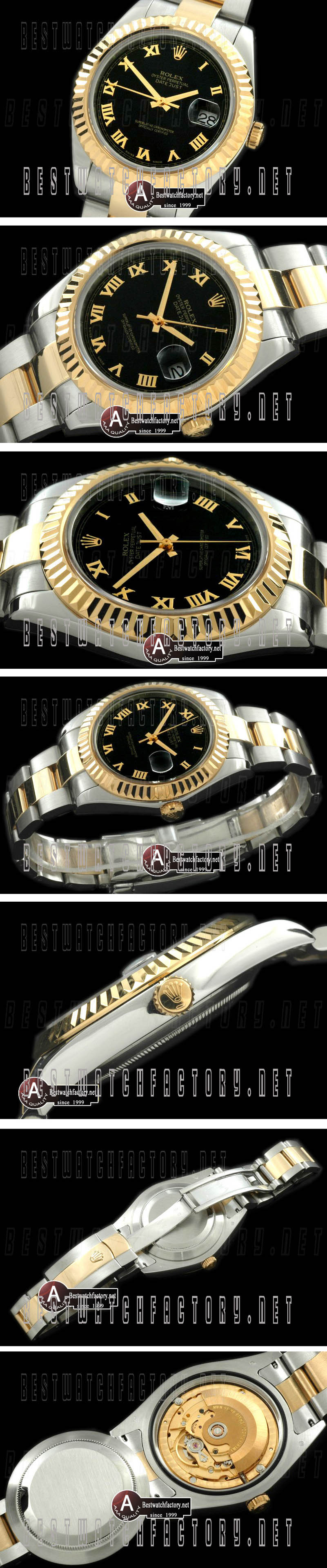 Rolex Datejust II SS/Yellow Gold Oyster Fluted Black Roman Asian Eta 2836-2