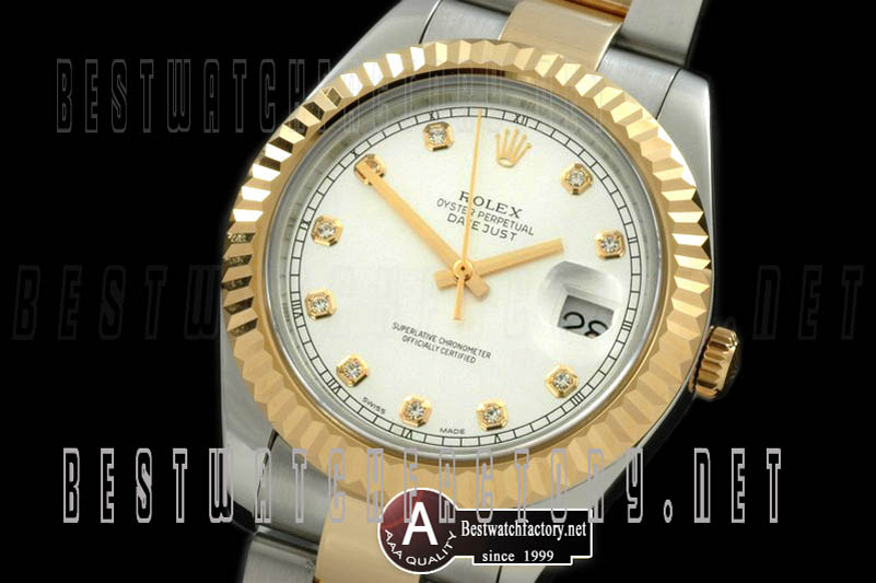 Rolex Datejust II SS/YG Oyster Fluted White Diamond Asian Eta 2836-2