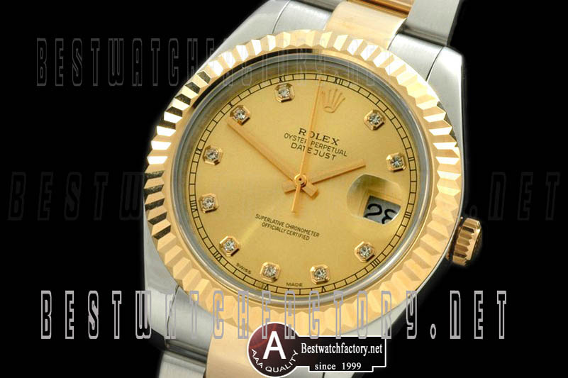Rolex Datejust II SS/Yellow Gold Oyster Fluted Gold Diamond Asian Eta 2836-2