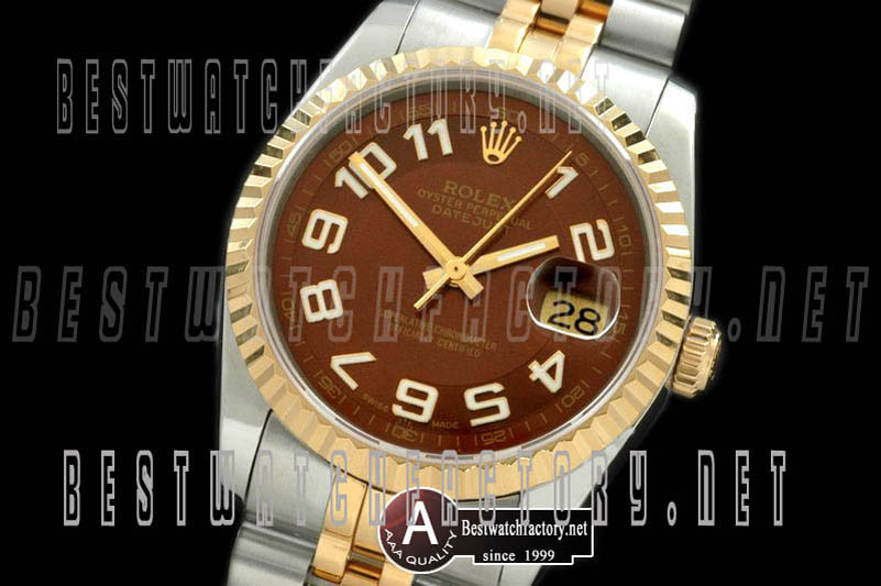Rolex Datejust Mens SS/Yellow Gold Jubilee Brown Numeral Swiss Eta 2836-2