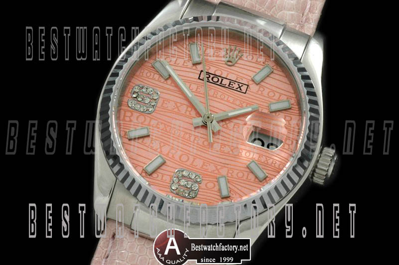 Rolex Datejust Mens Leather Salmon 2008 Insignia Dial Lume Stk/Diamond Num Marker