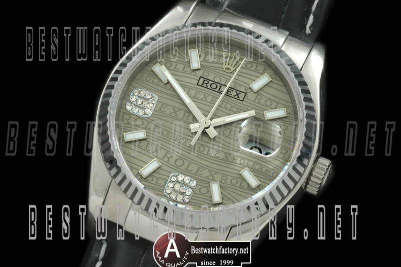 Rolex Datejust Mens Leather Grey 2008 Insignia Dial Lume Stk/Diamond Num Marker