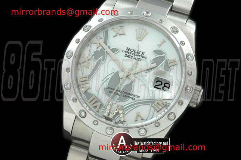 Luxury Rolex DateJust Men 2011 Flora Oyster/Diamond SS P-White Swiss Eta 2836-2