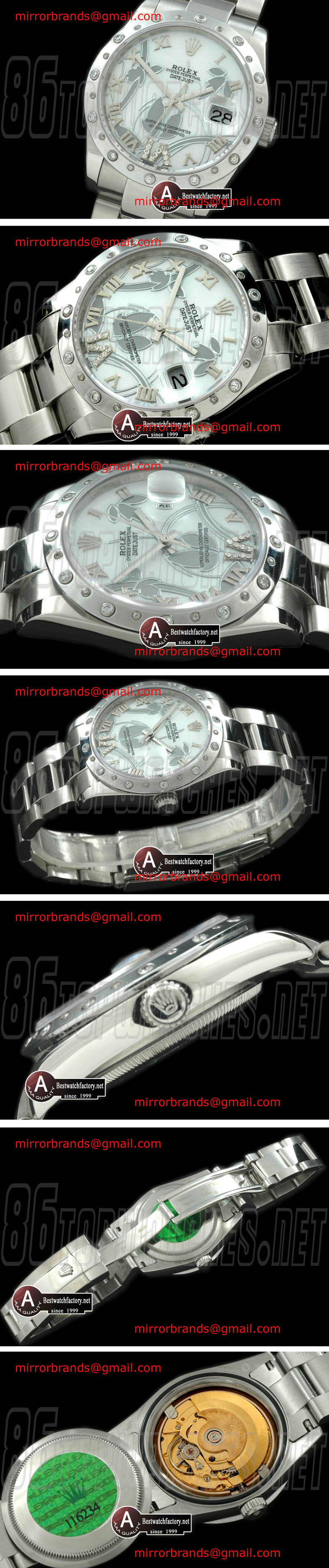 Luxury Rolex DateJust Men 2011 Flora Oyster/Diamond SS P-White Swiss Eta 2836-2