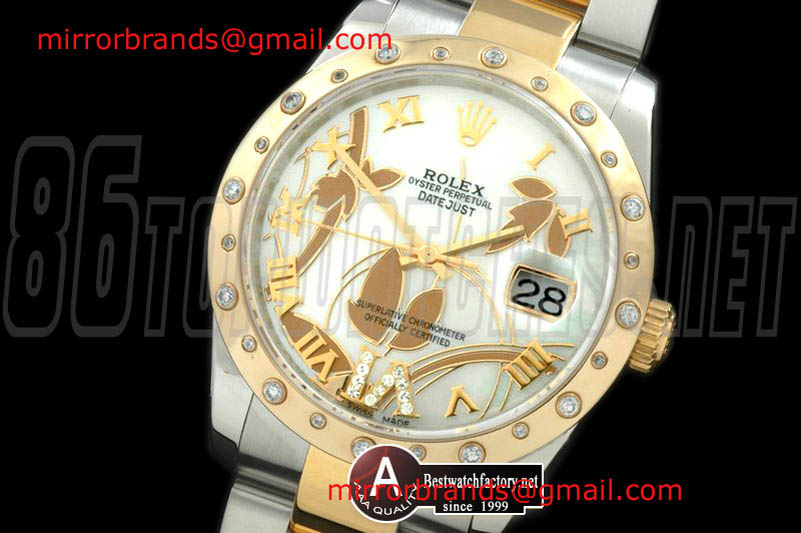 Luxury Rolex DateJust Men 2011 Flora Oyster/Diamond SS/Yellow Gold P-White Swiss Eta 2836-2