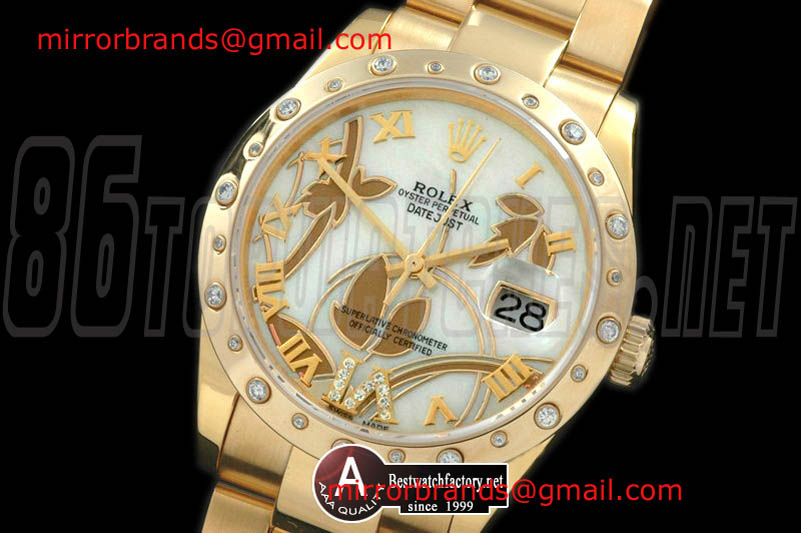Luxury Rolex DateJust - Man 2011 Flora Oyster/Diamond Yellow Gold P-White Swiss Eta 2836-2