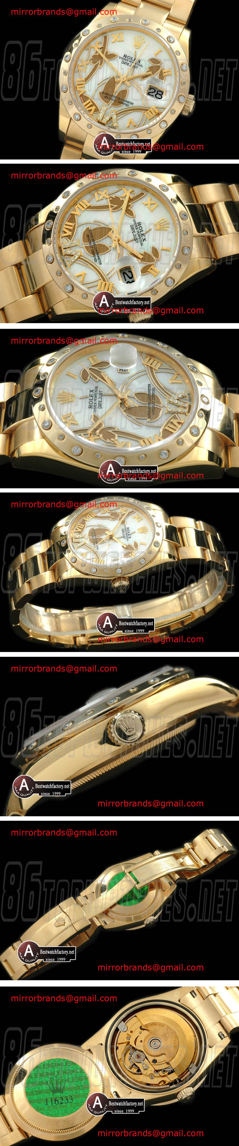 Luxury Rolex DateJust - Man 2011 Flora Oyster/Diamond Yellow Gold P-White Swiss Eta 2836-2