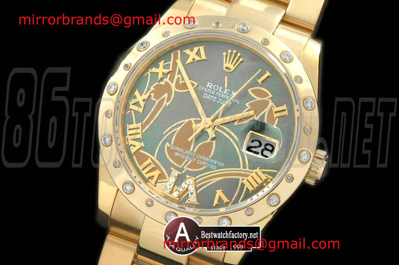 Luxury Rolex DateJust Man 2011 Flora Oyster/Diamond Yellow Gold M-Green Swiss Eta 2836-2