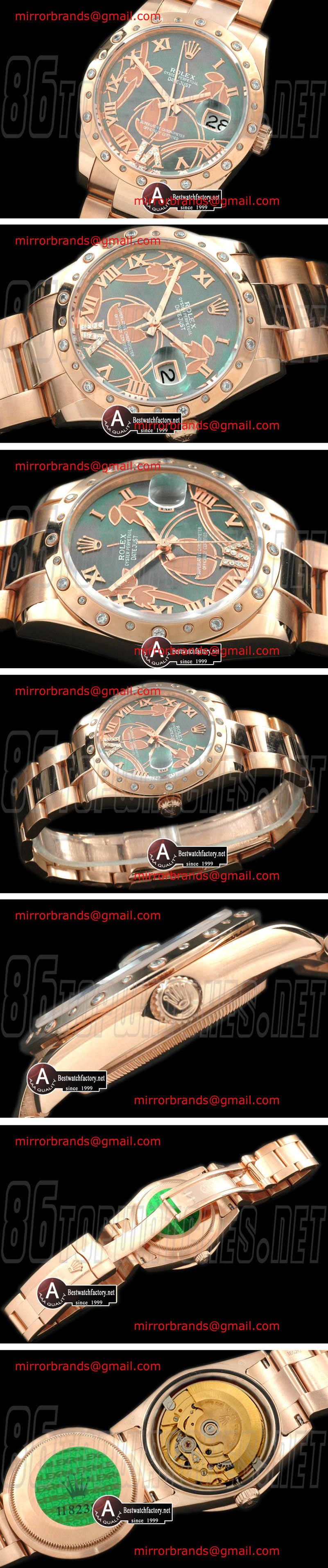 Luxury Rolex DateJust - Man 2011 Flora Oyster/Diamond Rose Gold M-Green Swiss Eta 2836-2