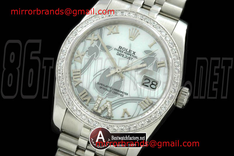 Luxury Rolex DateJust - Man 2011 Flora Jubilee/Diamond SS P-White Swiss Eta 2836-2