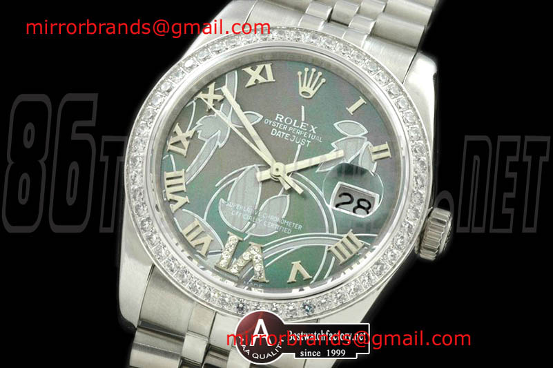 Luxury Rolex DateJust - Man 2011 Flora Jubilee/Diamond SS M-Green Swiss Eta 2836-2