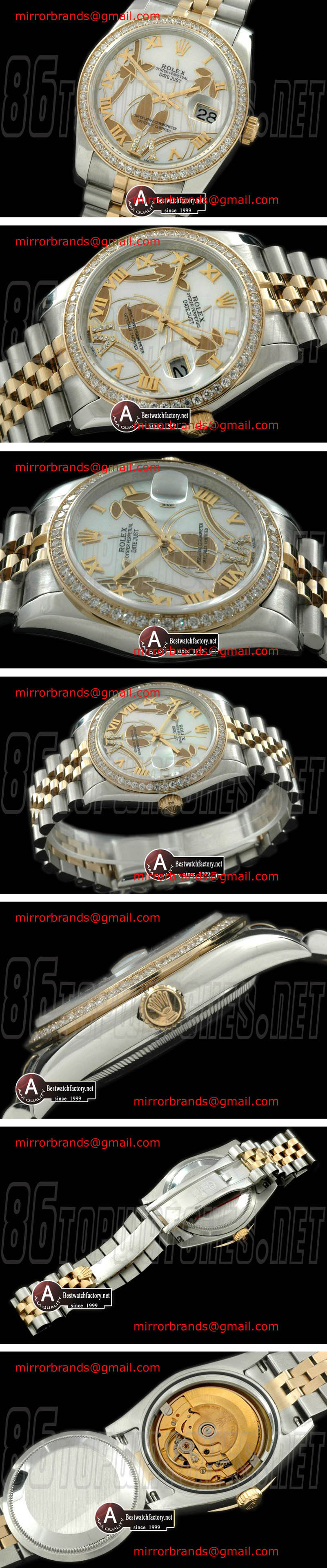 Luxury Rolex DateJust - Man 2011 Flora Jubilee/Diamond SS/Yellow Gold P-White Swiss Eta 2836-2