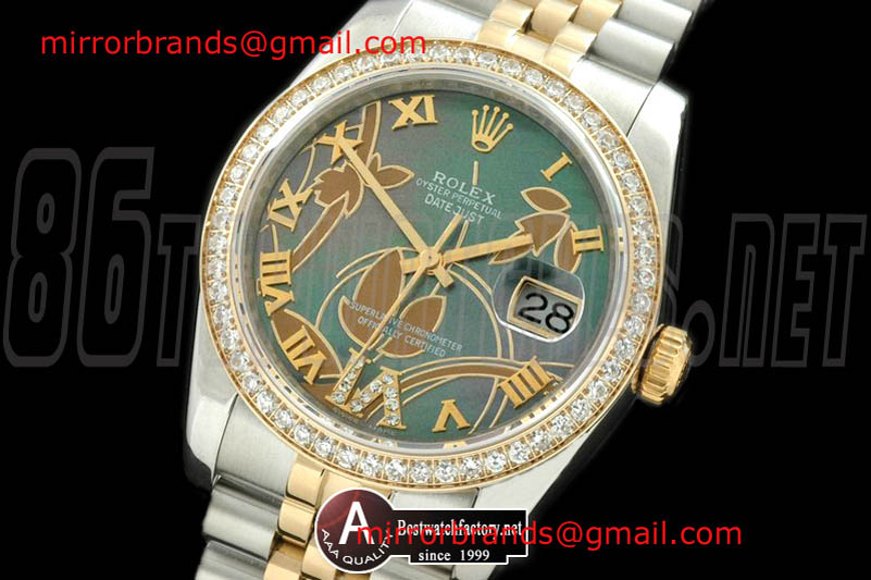 Luxury Rolex DateJust - Man 2011 Flora Jubilee/Diamond SS/Yellow Gold M-Green Swiss Eta 2836-2