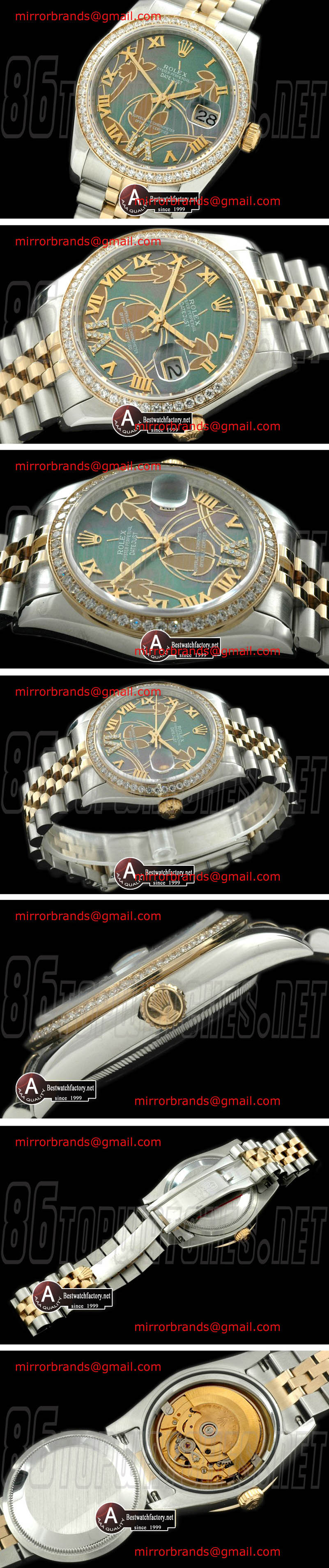 Luxury Rolex DateJust - Man 2011 Flora Jubilee/Diamond SS/Yellow Gold M-Green Swiss Eta 2836-2