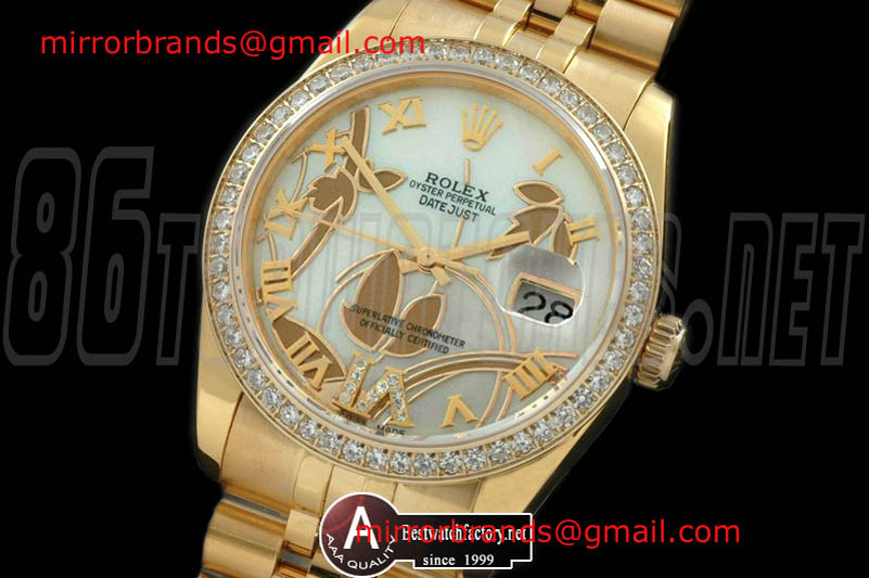 Luxury Rolex DateJust - Man 2011 Flora Jubilee/Diamond Yellow Gold P-White Swiss Eta 2836