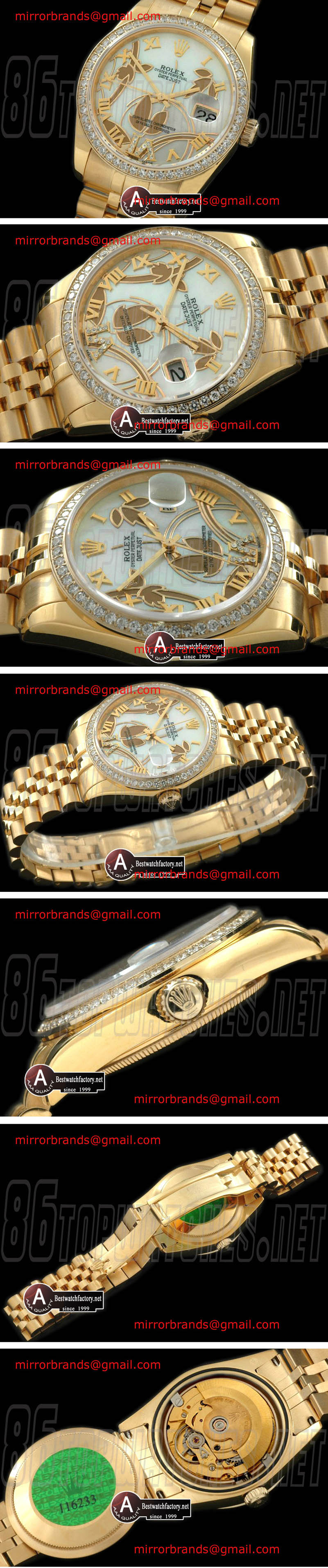 Luxury Rolex DateJust - Man 2011 Flora Jubilee/Diamond Yellow Gold P-White Swiss Eta 2836