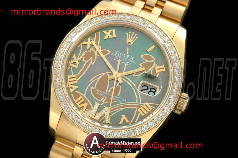Luxury Rolex DateJust - Man 2011 Flora Jubilee/Diamond Yellow Gold M-Green Swiss Eta 2836-2