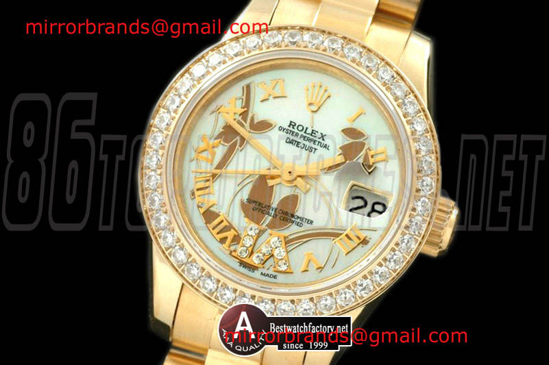 Ladies Rolex DateJust 2011 Flora Pres/Diamond Yellow Gold P-White Swiss Eta 2671-
