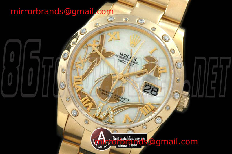 Luxury Rolex Datejust - Midsize 2011 Flora Oyster/Diamond Yellow Gold P-White Swiss Eta 2836-2