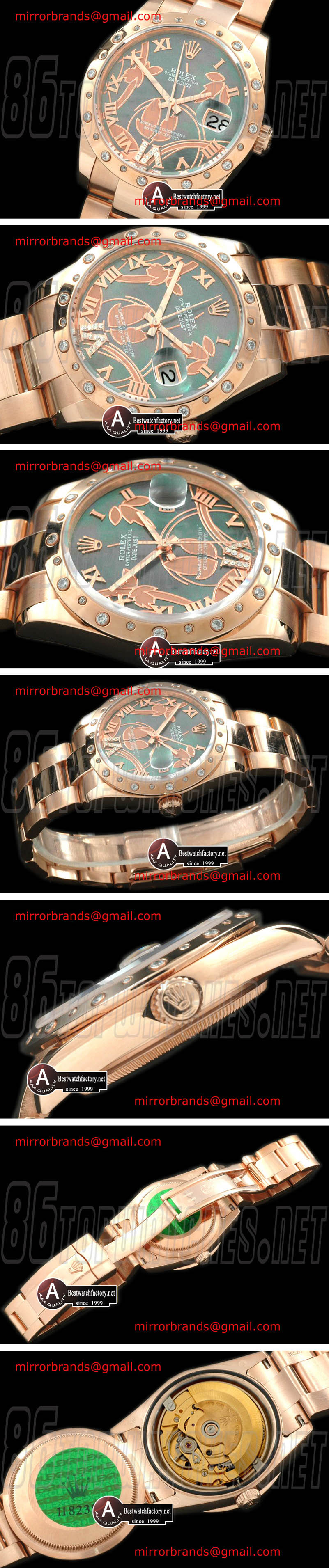 Luxury Rolex DateJust - Midsize 2011 Flora Oyster/Diamond Rose Gold M-Green Swiss Eta 2836-2