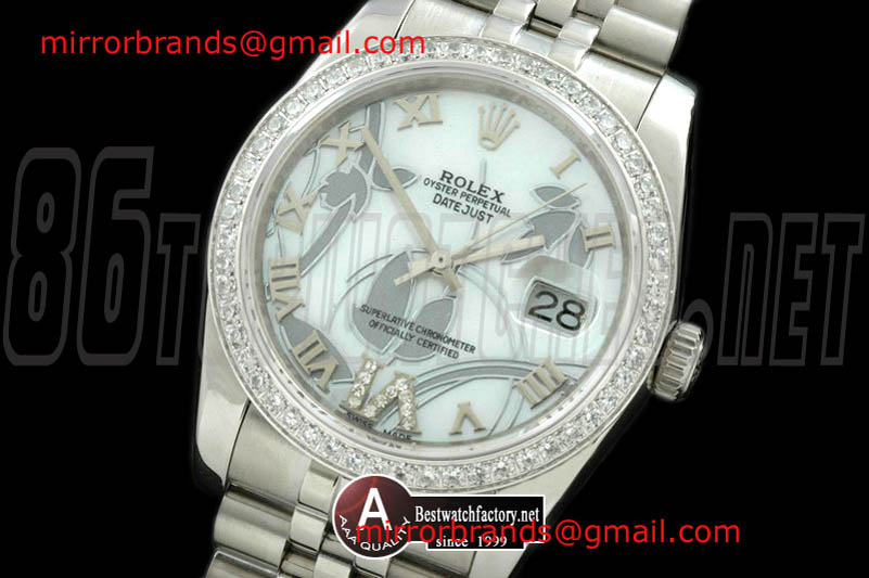 Luxury Rolex DateJust - Midsize 2011 Flora Jubilee/Diamond SS P-White Swiss Eta 2836-2