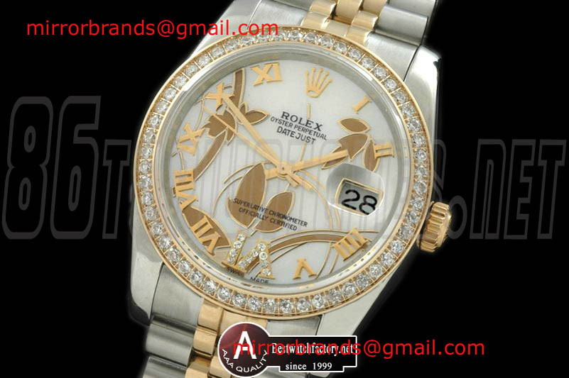Luxury Rolex DateJust - Midsize 2011 Flora Jubilee/Diamond SS/Yellow Gold P-White Swiss Eta 2836-2