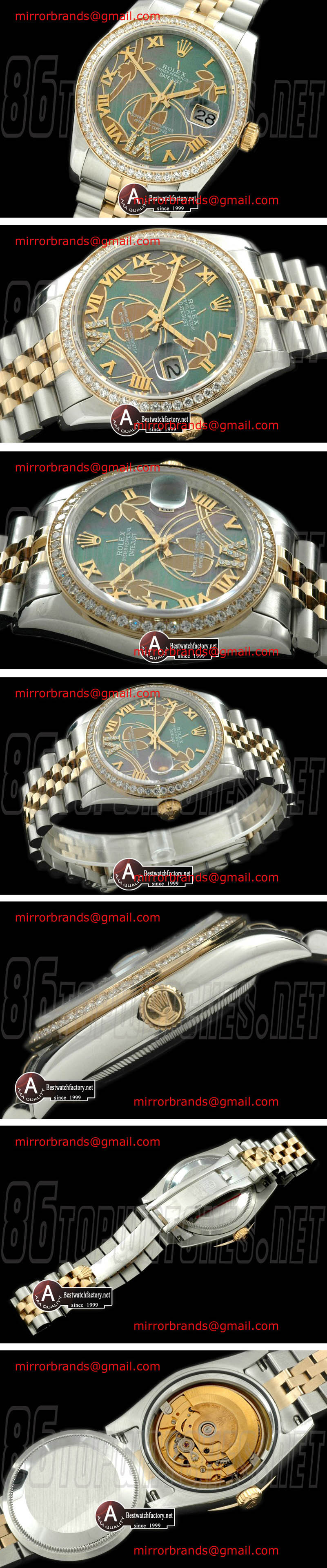 Luxury Rolex DateJust - Midsize 2011 Flora Jubilee/Diamond SS/Yellow Gold M-Green Swiss Eta 2836-2