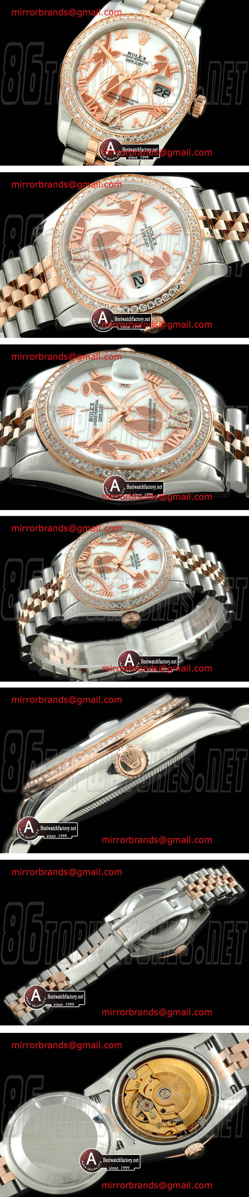 Luxury Rolex DateJust - Midsize 2011 Flora Jubilee/Diamond SS/Rose Gold P-White Swiss Eta 2836-