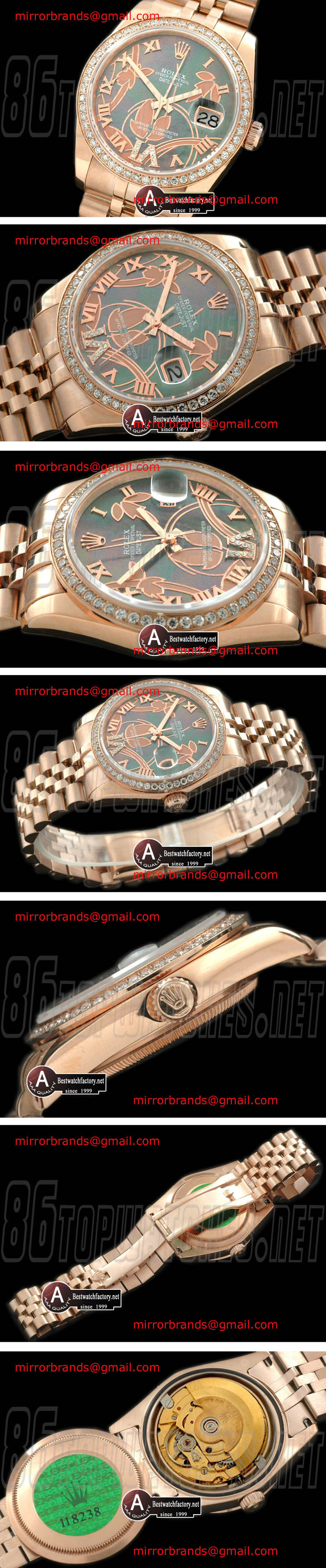Luxury Rolex DateJust - Midsize 2011 Flora Jubilee/Diamond Rose Gold M-Green Swiss Eta 2836-2