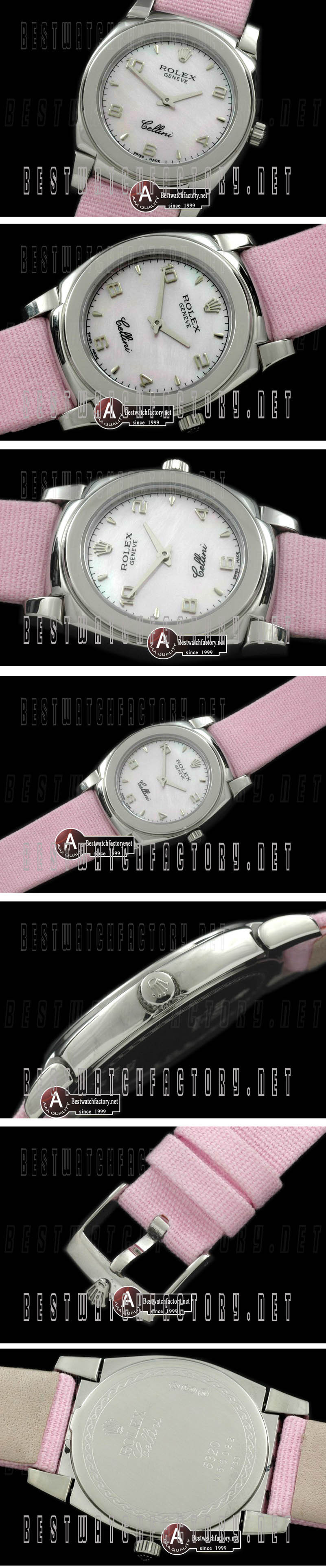 Rolex Ladies Cellini SS/Leather MOP Pink Num Swiss Quartz