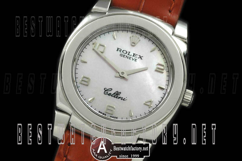 Rolex Ladies Cellini SS/Leather MOP White Swiss Quartz