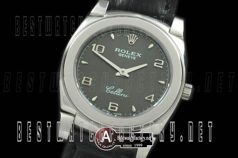 Rolex Ladies Cellini SS/Leather Grey Num Swiss Quartz