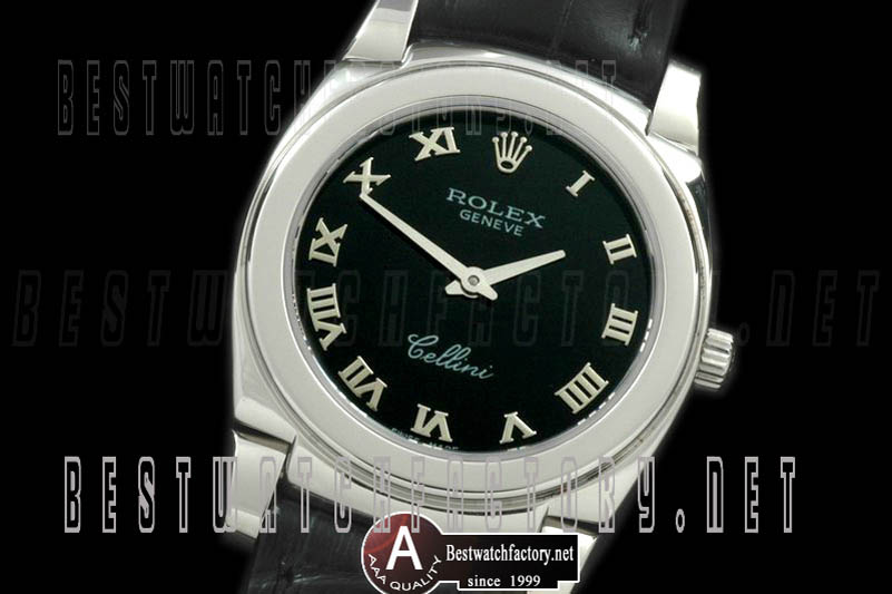 Rolex Ladies Cellini SS/Leather Black Roman Swiss Quartz