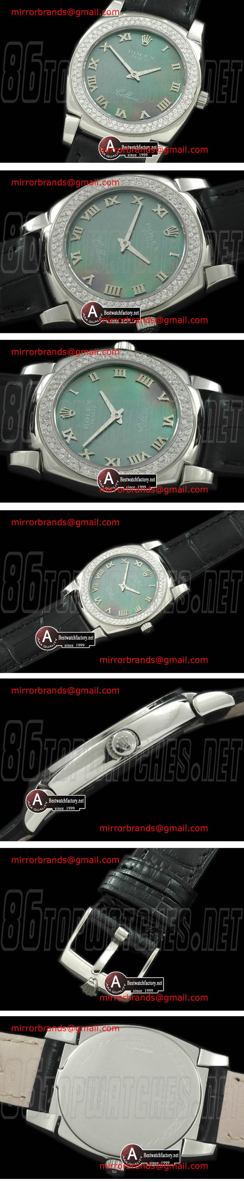 Luxury Rolex Ladies Cellini SS/Leather/Diamond MOP Black Swiss Quartz