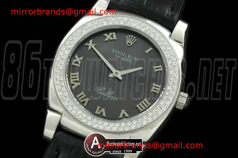 Luxury Rolex Ladies Cellini SS/LeatherE/Diamond Grey Swiss Quartz
