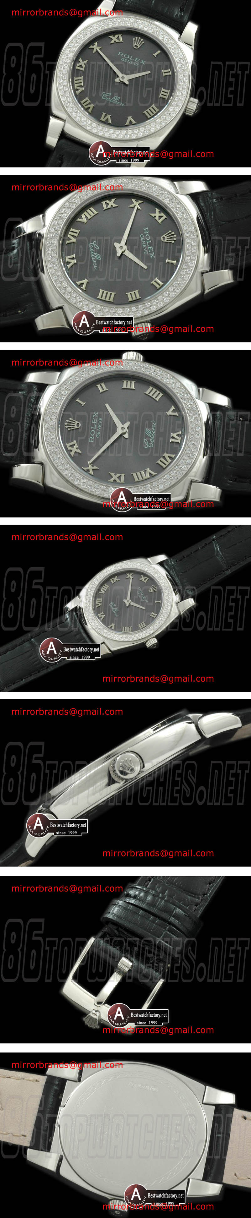 Luxury Rolex Ladies Cellini SS/LeatherE/Diamond Grey Swiss Quartz