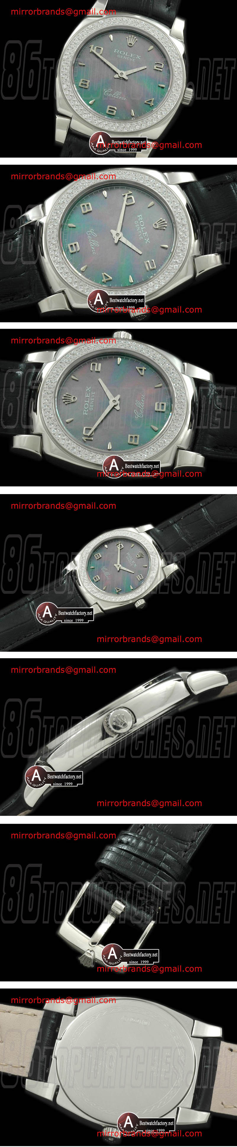 Luxury Rolex Ladies Cellini SS/Leather/Diamond MOP Green Num Swiss Quartz