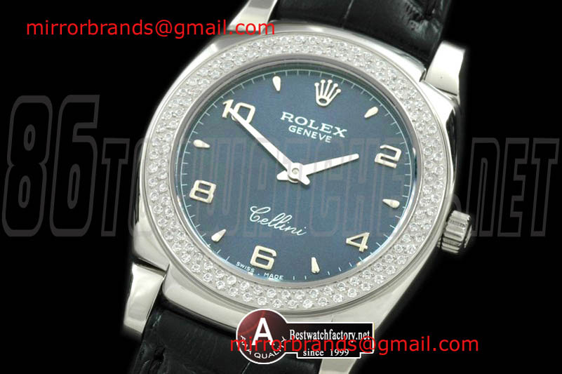 Luxury Rolex Ladies Cellini SS/Leather/Diamond Blue Num Swiss Quartz