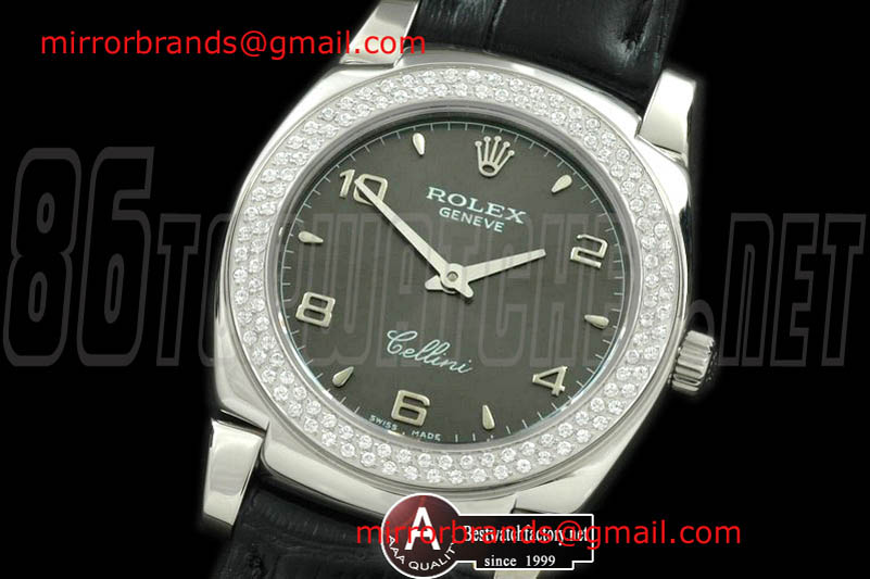 Luxury Rolex Ladies Cellini SS/Leather/Diamond Grey Num Swiss Quartz