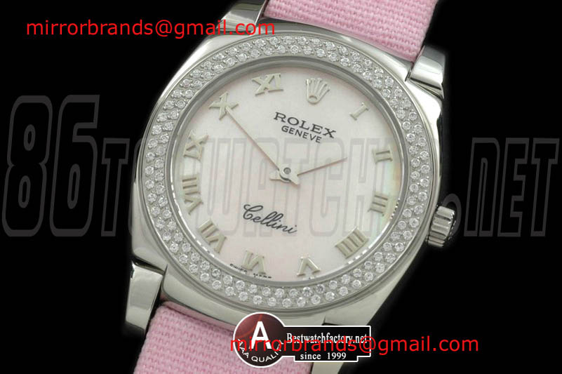 Luxury Rolex Ladies Cellini SS/Leather/Diamond MOP Pink Num Swiss Quartz