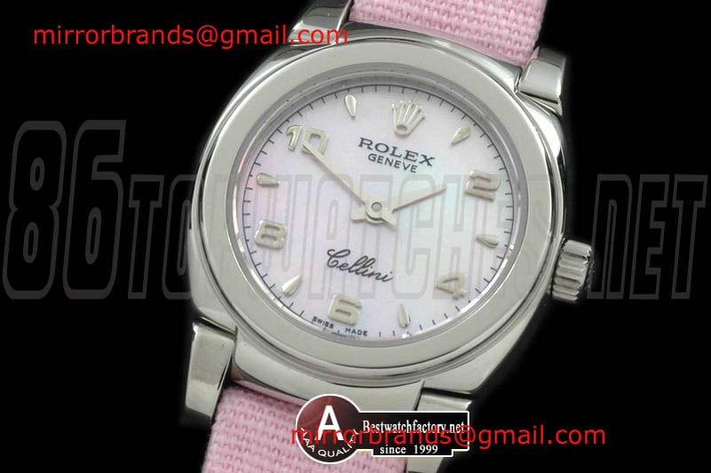 Luxury Rolex Ladies Mini Cellini SS/Leather MOP Pink Num Swiss Quartz