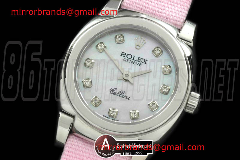 Luxury Rolex Ladies Mini Cellini SS/Leather MOP White Diamond Swiss Quartz