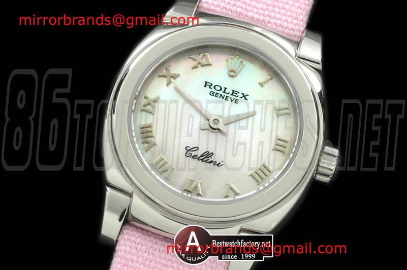 Luxury Rolex Ladies Mini Cellini SS/Leather MOP Pink Roman Swiss Quartz