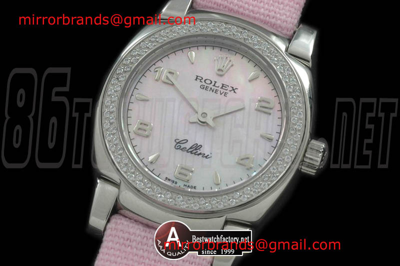 Luxury Rolex Ladies Mini Cellini SS/Leather MOP Pink Roman Swiss Quartz